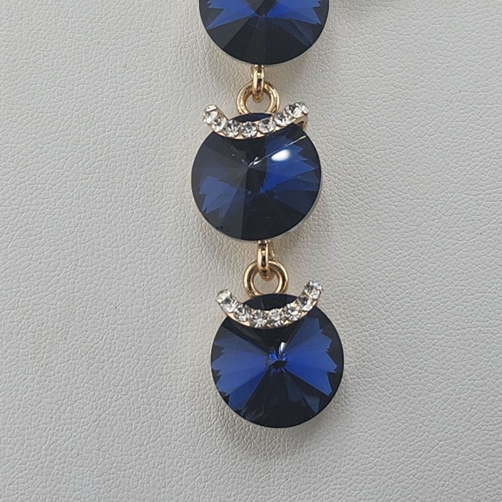 Blue Rhinestone Y Drop Rivoli Necklace‎ - Picture 2 of 4